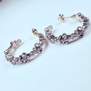King Baby Studio Fleur De Lis Sterling Silver 925 & 14k Gold Queen Hoop Earrings